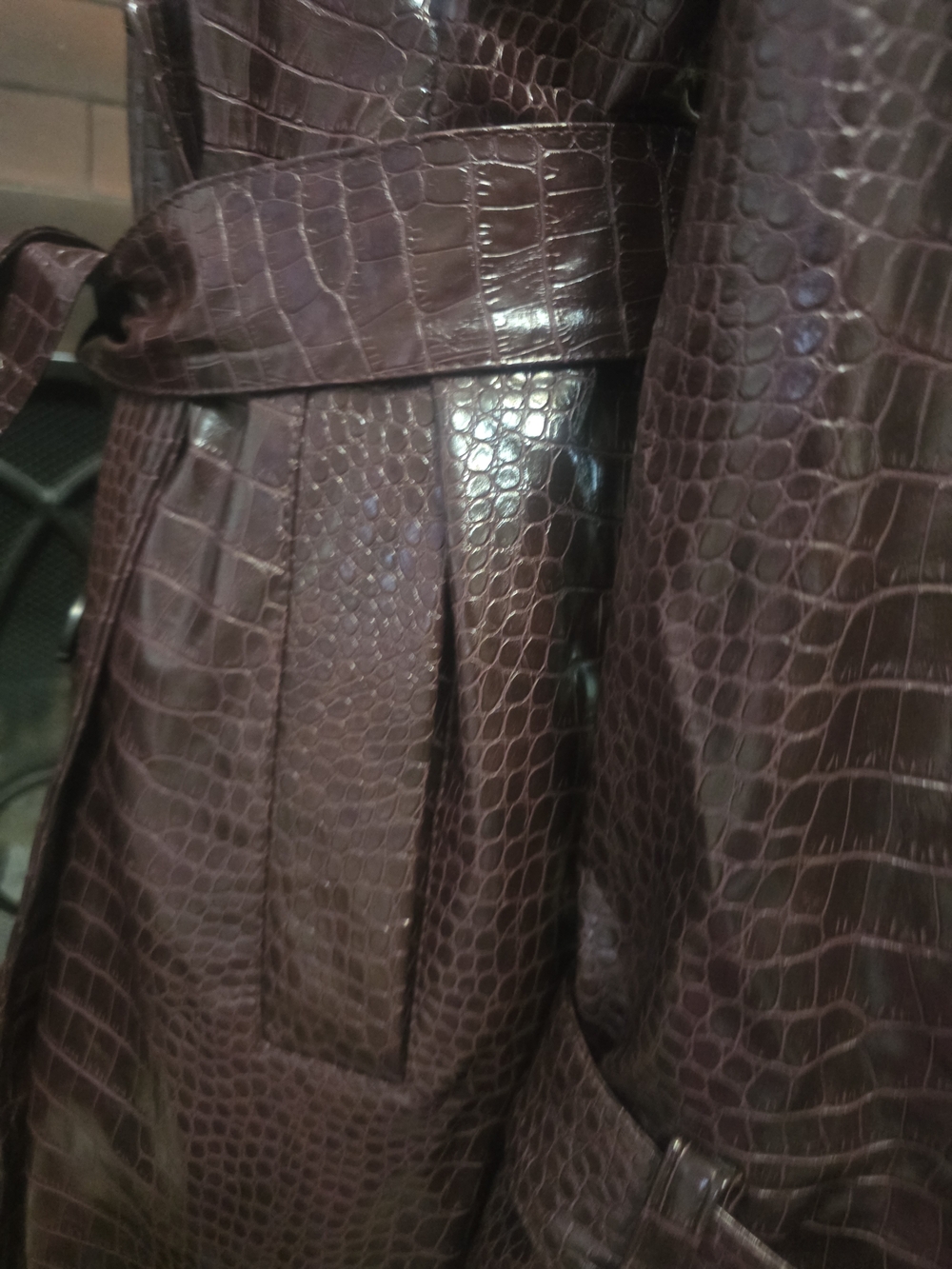 Avec Les Filles Dark Burgundy Croc-Embossed Trench Coat - Picture 7 of 10